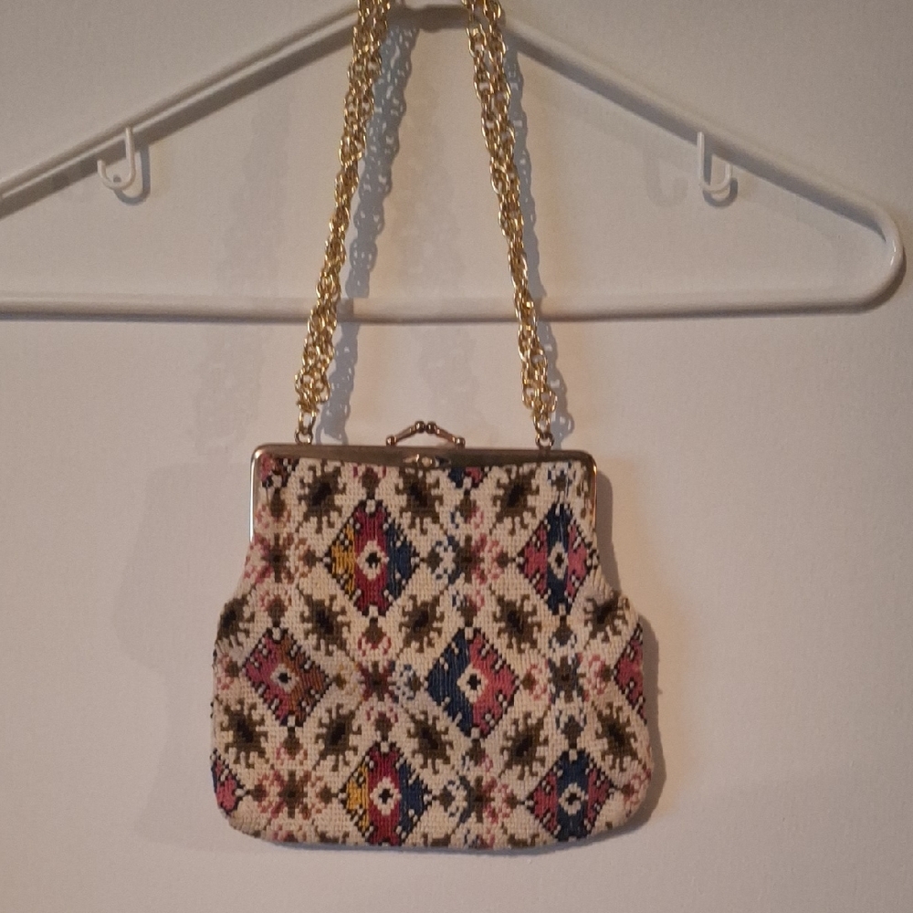 Cream and Gold Clutch with Elegant Chain Strap